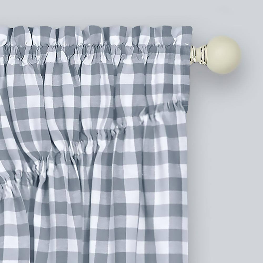 Gray Buffalo Check Light Filtering Cotton Polyester Swag Curtains, 63 x 72