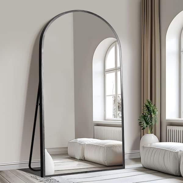 Lirago 36 in. W. x 75 in. H Full Length Arched Free Standing Body Mirror, Metal Framed Wall Mirror, Large Floor Mirror in Black