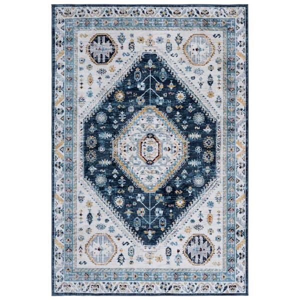 SAFAVIEH Bayside 9 ft. x 12 ft. Navy/Blue Traditional Medallion Area ...