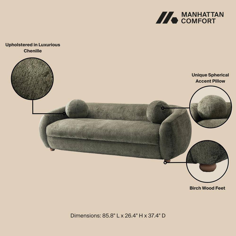 Tribeca Olive Green Chenille Upholstered Sofa with Wood Frame
