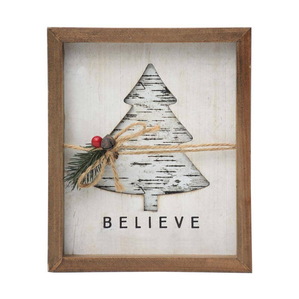 PARISLOFT 9.5 in. Whitewashed Framed Wood Christmas Tabletop Sign with ...