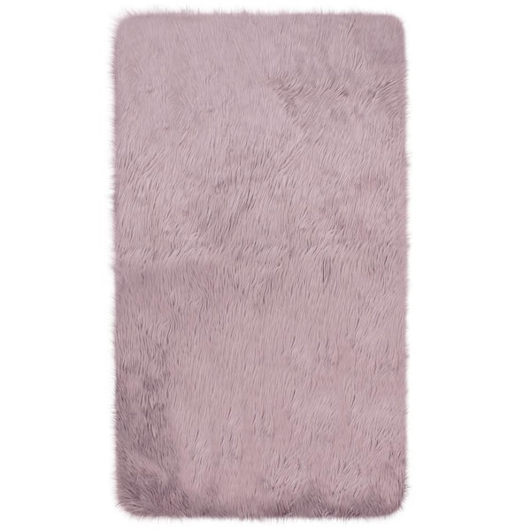 Jean Pierre Faux Fur Shag Dusty Lilac 3 ft. x 5 ft. Shaped Accent Rug