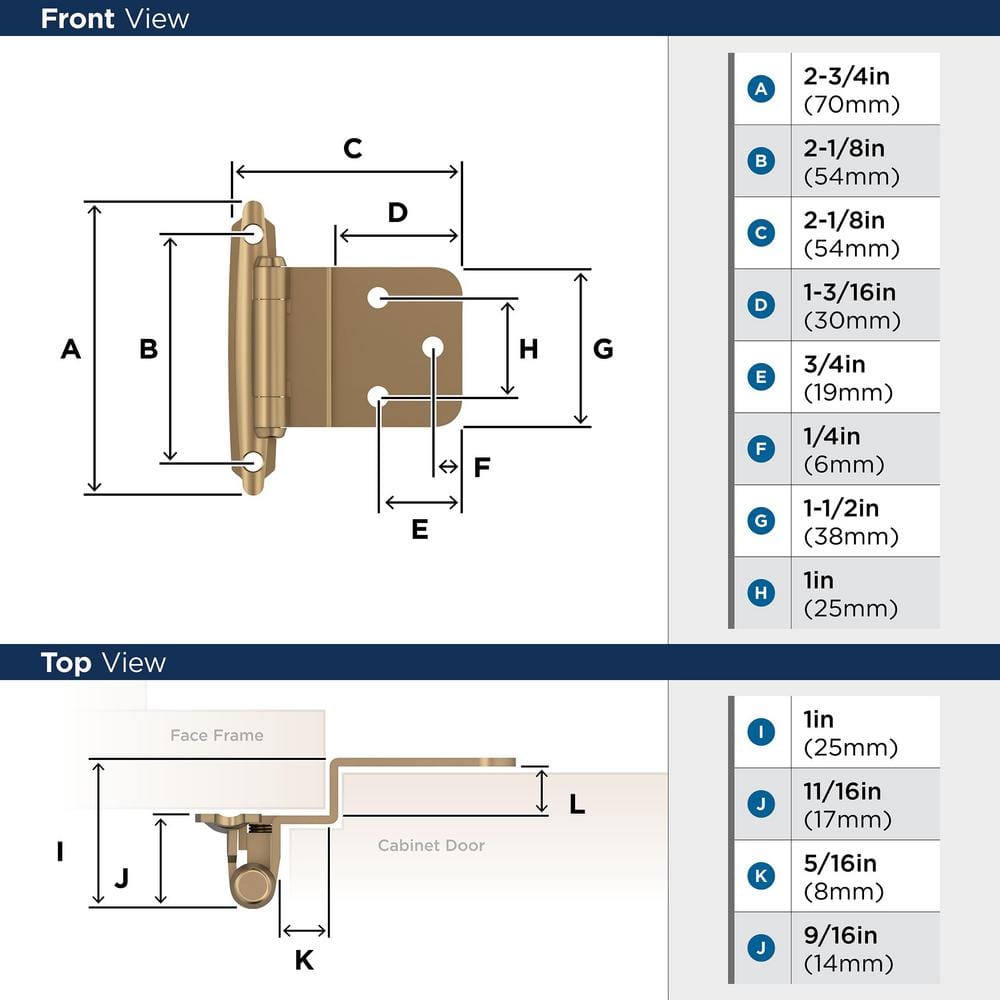 Champagne Bronze 3/8 Inch Inset Self-Closing Cabinet Hinge