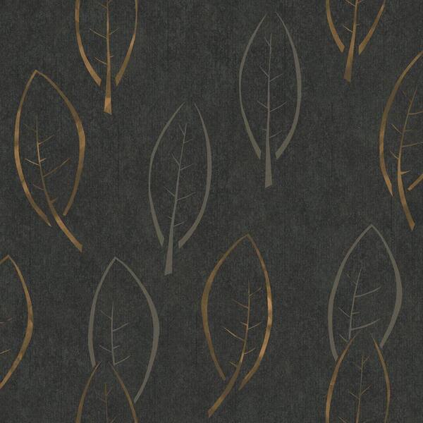 The Wallpaper Company 8 in. x 10 in. Black Large Scale Modern Spot Leaf on Textured Ground Wallpaper Sample