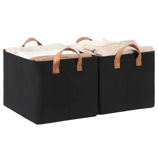 Unbranded Black 16.5 in. x 10.3 in. Fabric Decorative Basket Set of 2 with Handles
