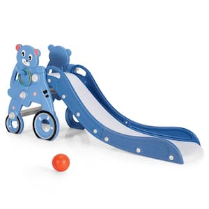 4-in-1 Blue Foldable Baby Slide Toddler Climber Slide Playset with Ball