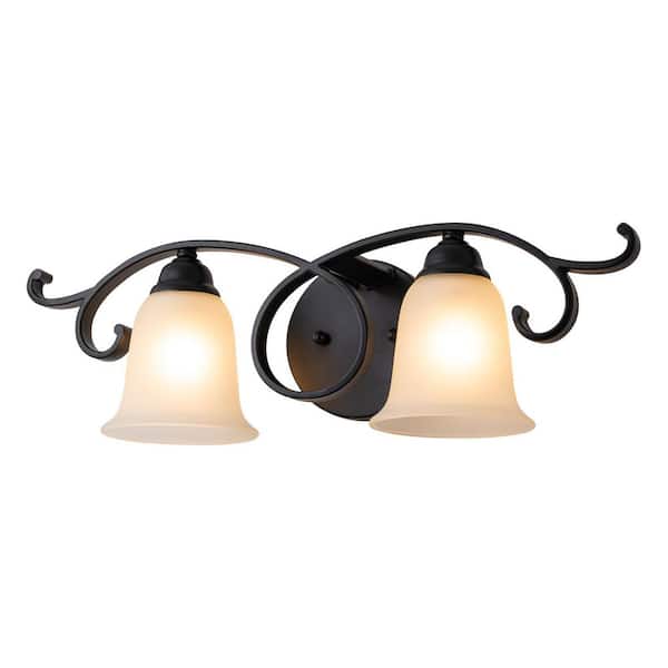 21.42 in. Vintage 2-Light Matte Black Wall Sconce with Frosted Bell Glass Shades for Bathroom, Bedroom