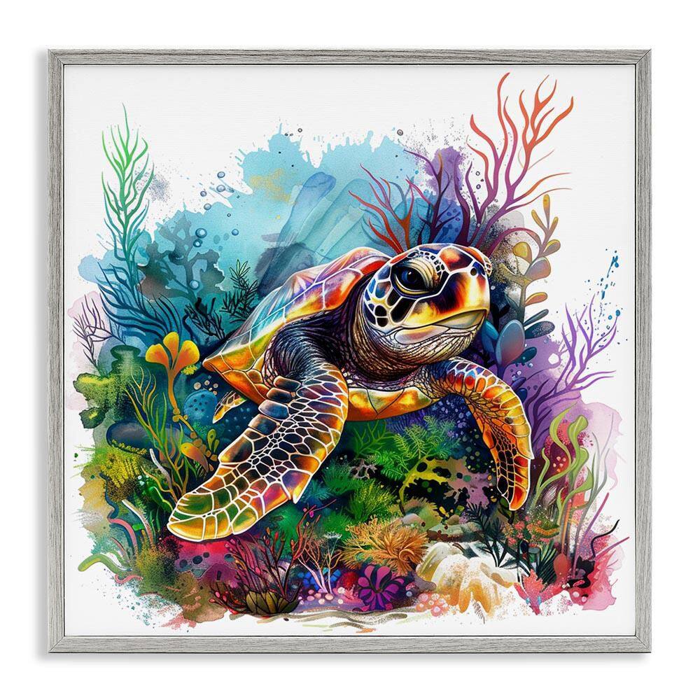 Coral & Sea Life Turtle by LSR Design Studio Gray Framed Animal Giclee Art Print 24 in. x 24 in. price history on PriceWatchPro