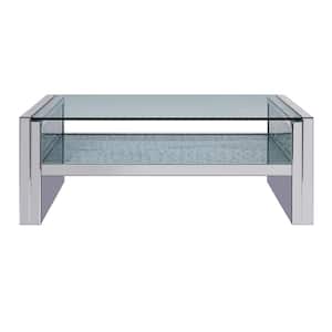 Nysa 47 in. Clear Large Rectangle Glass Coffee Table with Shelf