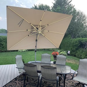 11 ft. Square Solar powered LED Patio Umbrella Outdoor Cantilever Umbrella Heavy Duty Sun Umbrella in Beige