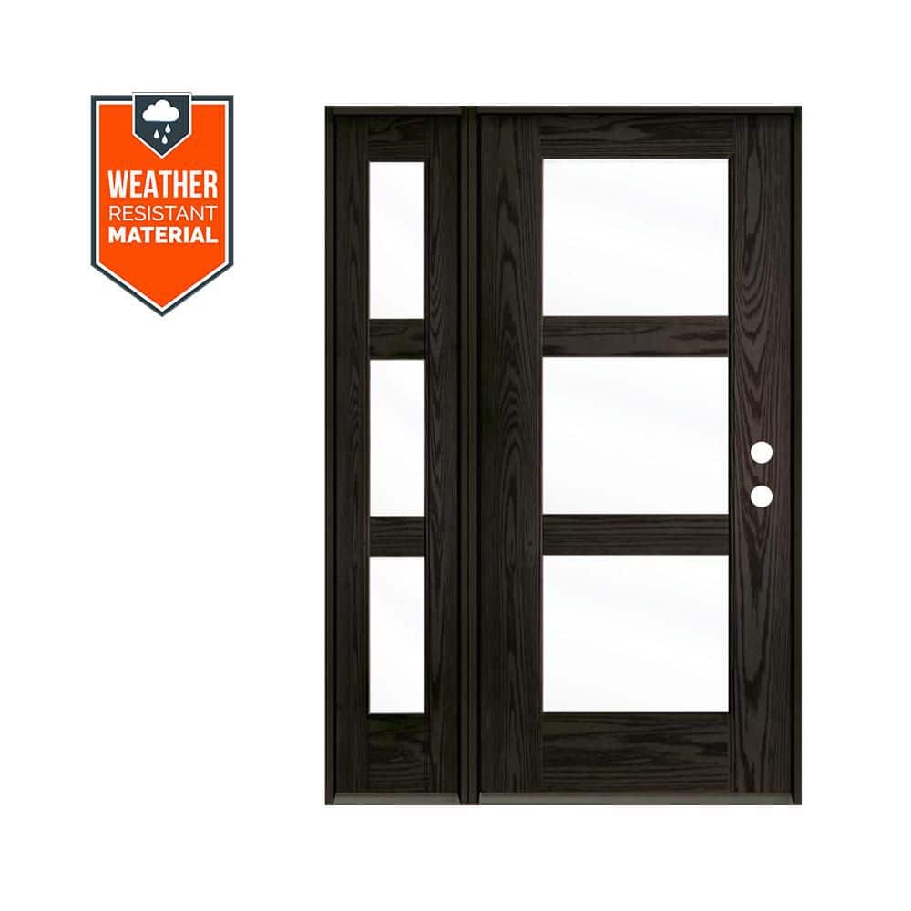 BRIGHTON Modern 50 in. x 79 in. 3-Lite Left Inswing Clear Glass Baby Grand Stain Fiberglass Prehung Front Door LSL price history on PriceWatchPro