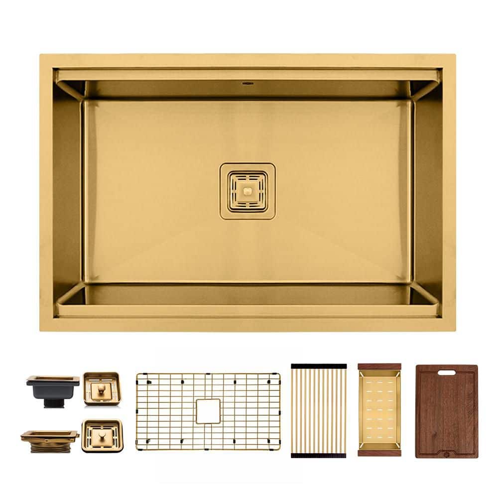 30 in. Undermount Single Bowl 16 Gauge Gold Stainless Steel Workstation Kitchen Sink with Accessories price history on PriceWatchPro