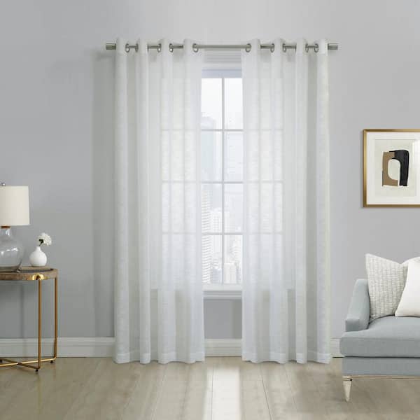 Habitat Boucle White Polyester Raised Slub Textured 52 in. W x 63 in. L  Grommet Indoor Sheer Curtain (Single Panel) 72144001-586949 - The Home Depot