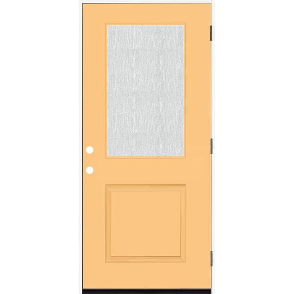 Steves & Sons Legacy 36 in. W x 80 in. 1/2 Lite Rain Glass LHOS Primed Jackfruit Finish Fiberglass Prehung Front Door