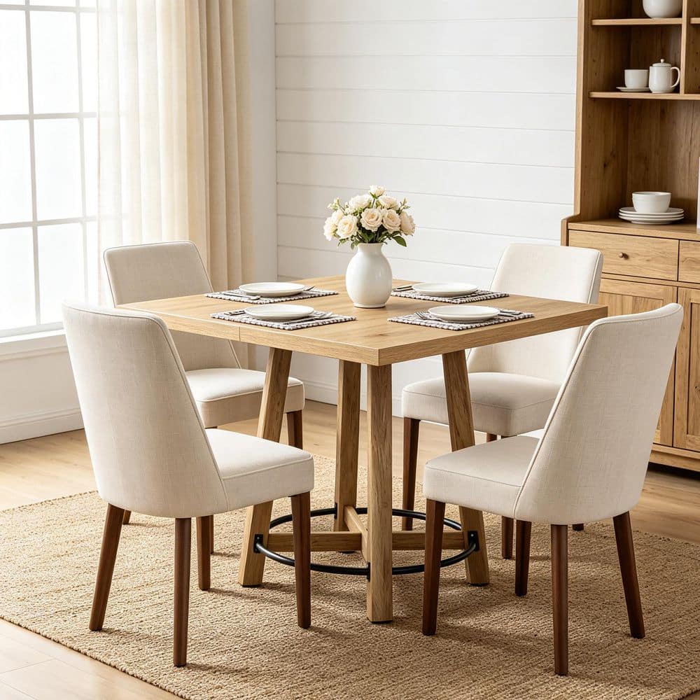 Modern Brown Wood 31.5 in. 4 Legs Square Dining Table Seats 4, Small Kitchen Table for Dining Room, Restaurant, Cafe