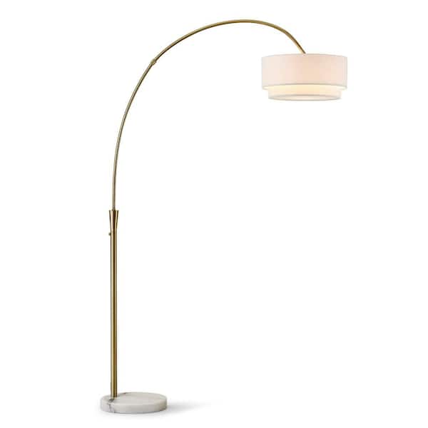 HomeGlam Elan 81 in. Antique Brass Arch Floor Lamp with White Shade