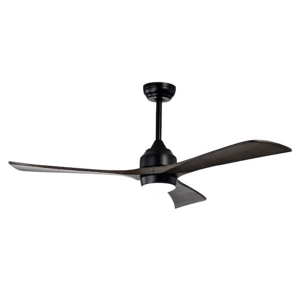 Quiet 52 in. Matte Black Indoor Ceiling Fan with Light, Solid Wood Blade and Remote Included