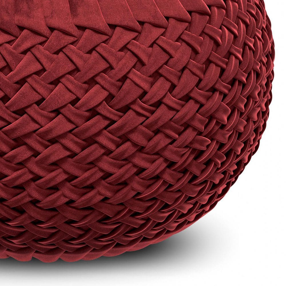 Deep Berry Velvet Round Tufted Pouf