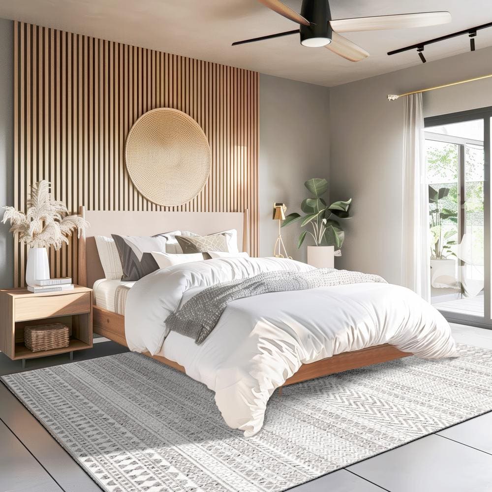 Reversible Gray Geometric 8' x 10' Synthetic Area Rug