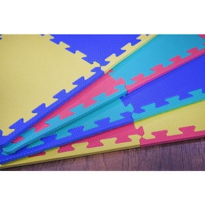 Multicolor 12 in. x 12 in. Exercise Children's Interlocking Puzzle EVA Play Foam Floor Mat (16 sq. ft.) (54-Borders)