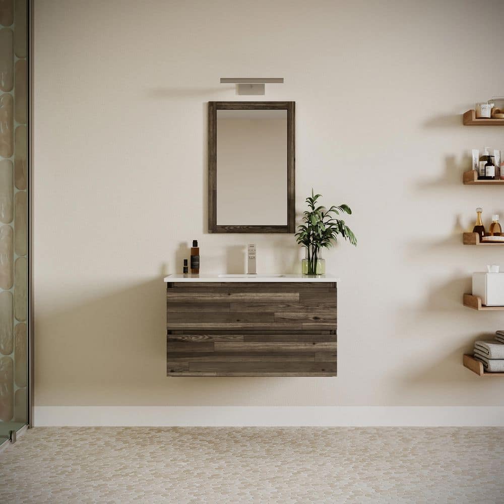 Acacia Brown 35" Wall Mount Single Sink Vanity Base
