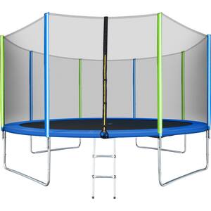 vragen Vervelend Stap Wateday Outdoor 12 ft. Round Trampoline with Safety Enclosure Net, Ladder  and 8 Wind Stakes PF-SW000040AAC - The Home Depot