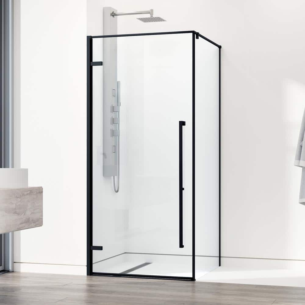 Meridian 34" Matte Black Framed Hinged Shower Enclosure