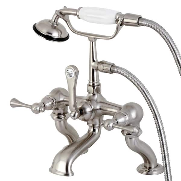Kingston Brass 3-Handle Deck-Mount Claw Foot Tub Faucet with Hand Shower in Brushed Nickel