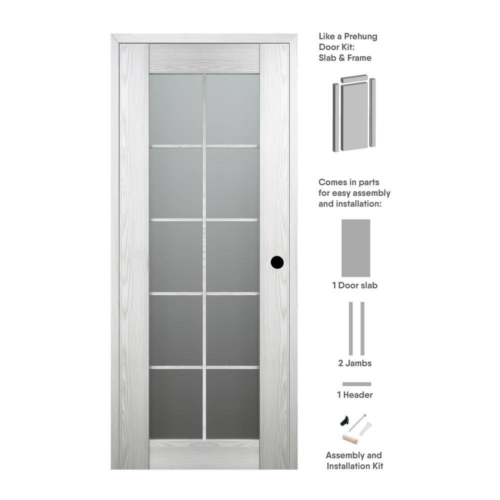 Ribeira Ash 18" x 80" Frosted Glass Paneled Prehung Interior Door