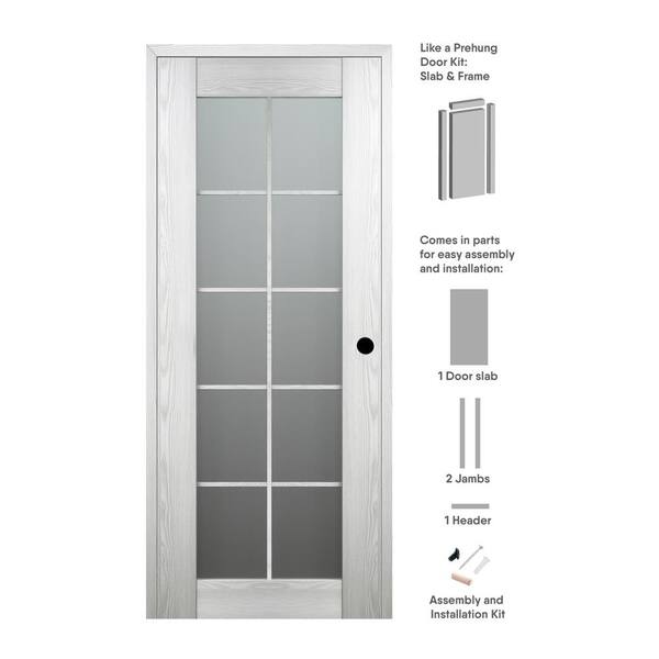 Belldinni 32 in. x 96 in. Vona Left-Hand Solid Composite Core 10-Lite Frosted Glass Ribeira Ash Wood Single Prehung Interior Door