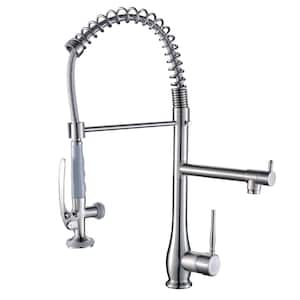 Double Handle Gooseneck Pull Down Sprayer Kitchen Faucet in Brushed Nickel