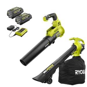 40V Cordless 110 MPH 525 CFM Cordless Leaf Blower and Cordless Leaf Vacuum/Mulcher w/ (2) Batteries and (2) Chargers