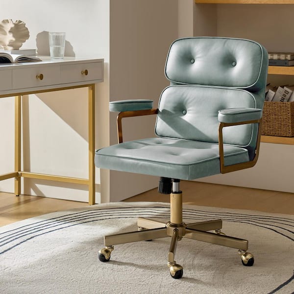 Deirdre Modern Faux Leather Office Chair in Sage Green with Armrests