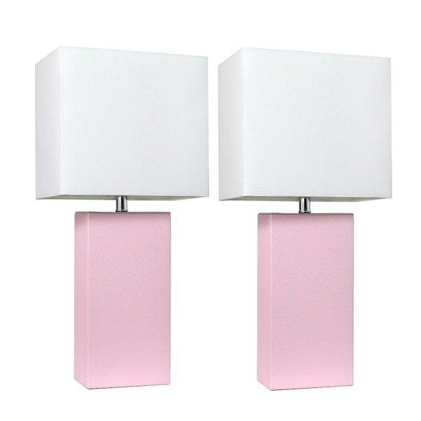 Lalia Home 21 in. 2-Pack Leather Base Modern Home Decor Bedside Table Lamp Set for Living Room, Bedroom, Entryway, Blush Pink