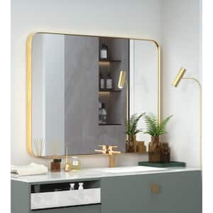 30 in. W x 40 in. H Large Modern Rectangle Stainless Steel Wall Mirror Bathroom Mirror Vanity Mirror in Brushed Gold