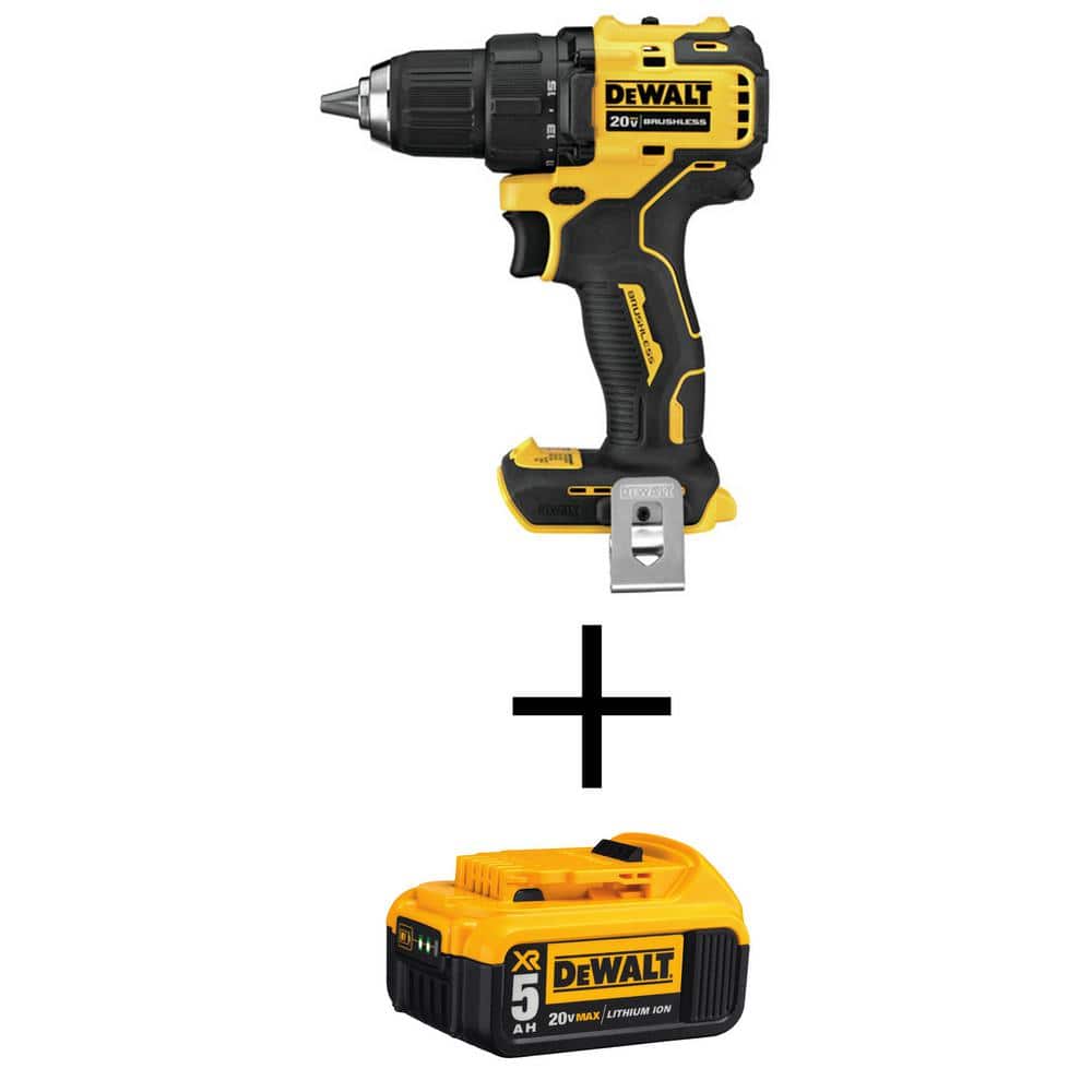 DEWALT ATOMIC 20V MAX Cordless Brushless Compact 1/2 in. Drill/Driver and (1) 20V MAX XR Premium Lithium-Ion 5.0Ah Battery -  DCD708BW205