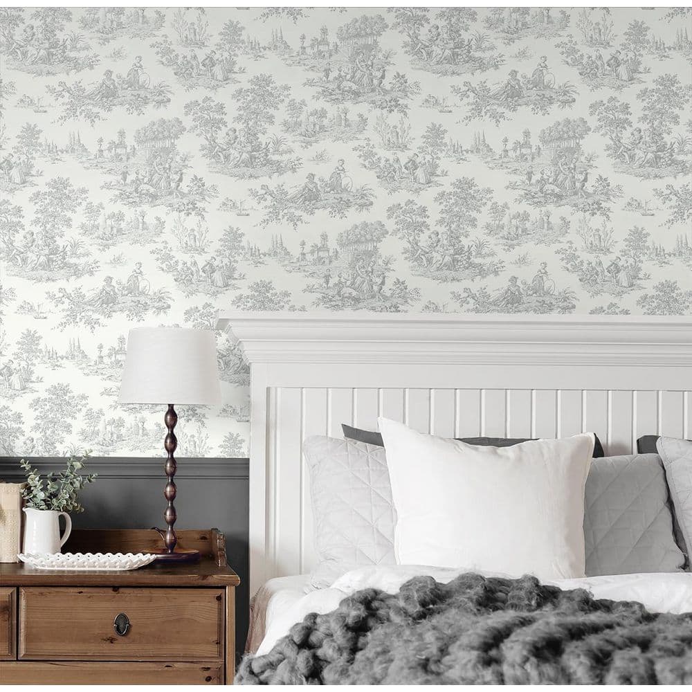 Argos Grey Chateau Toile Vinyl Peel and Stick Wallpaper
