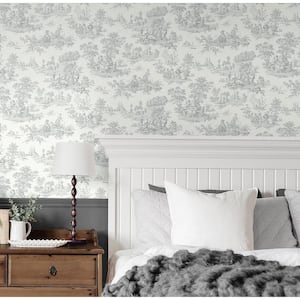 Argos Grey Chateau Toile Vinyl Peel and Stick Wallpaper Roll 30.75 sq. ft.