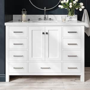 Cambridge 49 in. W x 22 in. D x 36 in. H Bath Vanity in White with Carrara White Marble Top