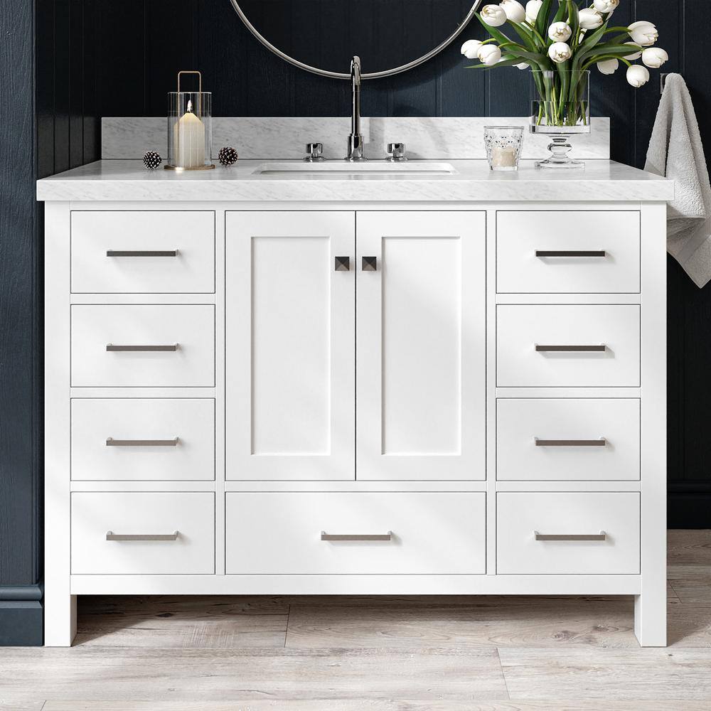 Cambridge 48 in. Single Sink Freestanding Bath Vanity in White with Carrara White Marble Top & Sidesplash price history on PriceWatchPro