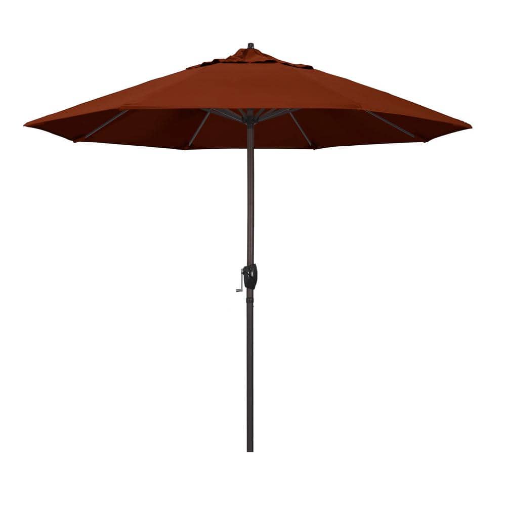 9 ft. Terracotta Aluminum Patio Umbrella with Auto Tilt Crank Lift