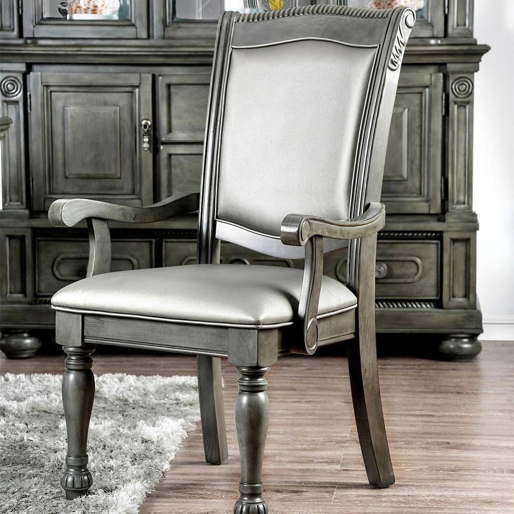 Gray Faux Leather Upholstered Arm Chair with Wood Frame
