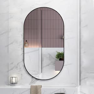 18 in. W x 36 in. H Mordern Oval Aluminum Framed Wall Decorative Bathroom Vanity Mirror in Black