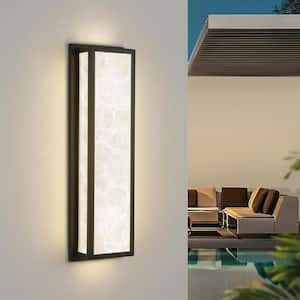 25 in. 30-Watt Black Outdoor Rectangle Hardwired Integrated LED Lantern Wall Sconce with Resin Shade 3000K Waterproof