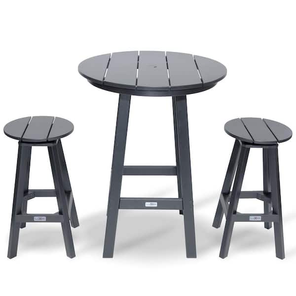 LuXeo Mason - Cabo Gray 3-Piece Plastic Round Outdoor Bar Table Set