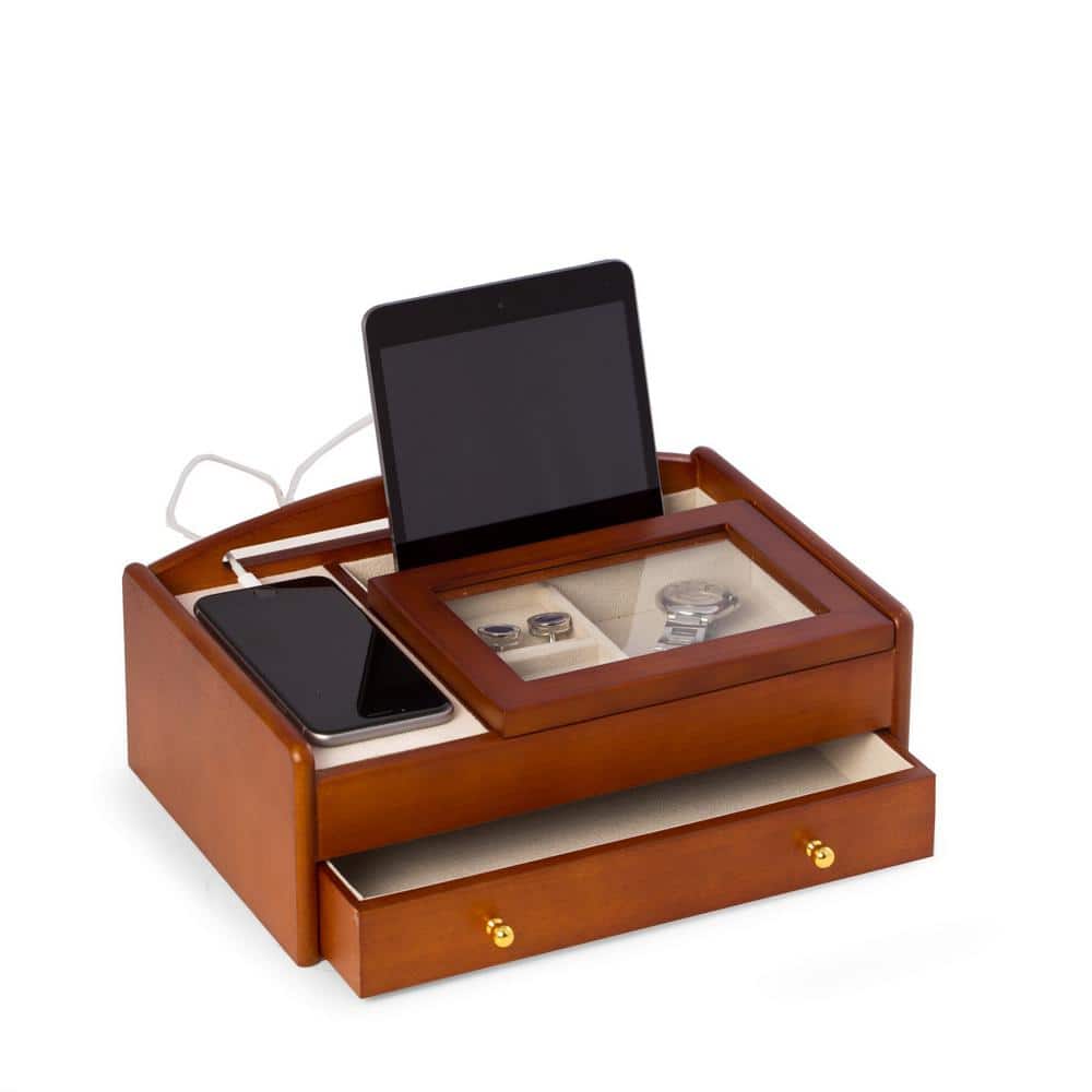 11.25 in. D x 4 in. H x 7.5 in. W Wood Storage/ Valet in Brown