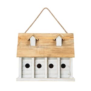 14.25 in. L Oversized Distressed Solid Wood White Cottage Birdhouse