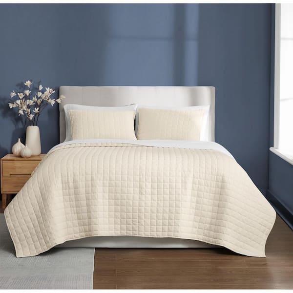 Essential 3-Piece Natural Solid Cotton King Quilt Set