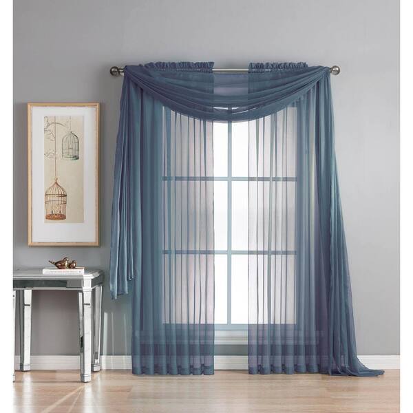 Window Elements Diamond Sheer Voile 56 in. W x 216 in. L Curtain Scarf in Indigo