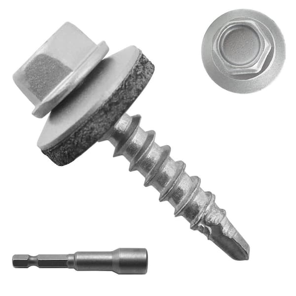 300-Pack Zinc Hex Head Self-Drilling Metal Roofing Screws with EPDM Washer Wood Screws Sheet Metal Roof Screw